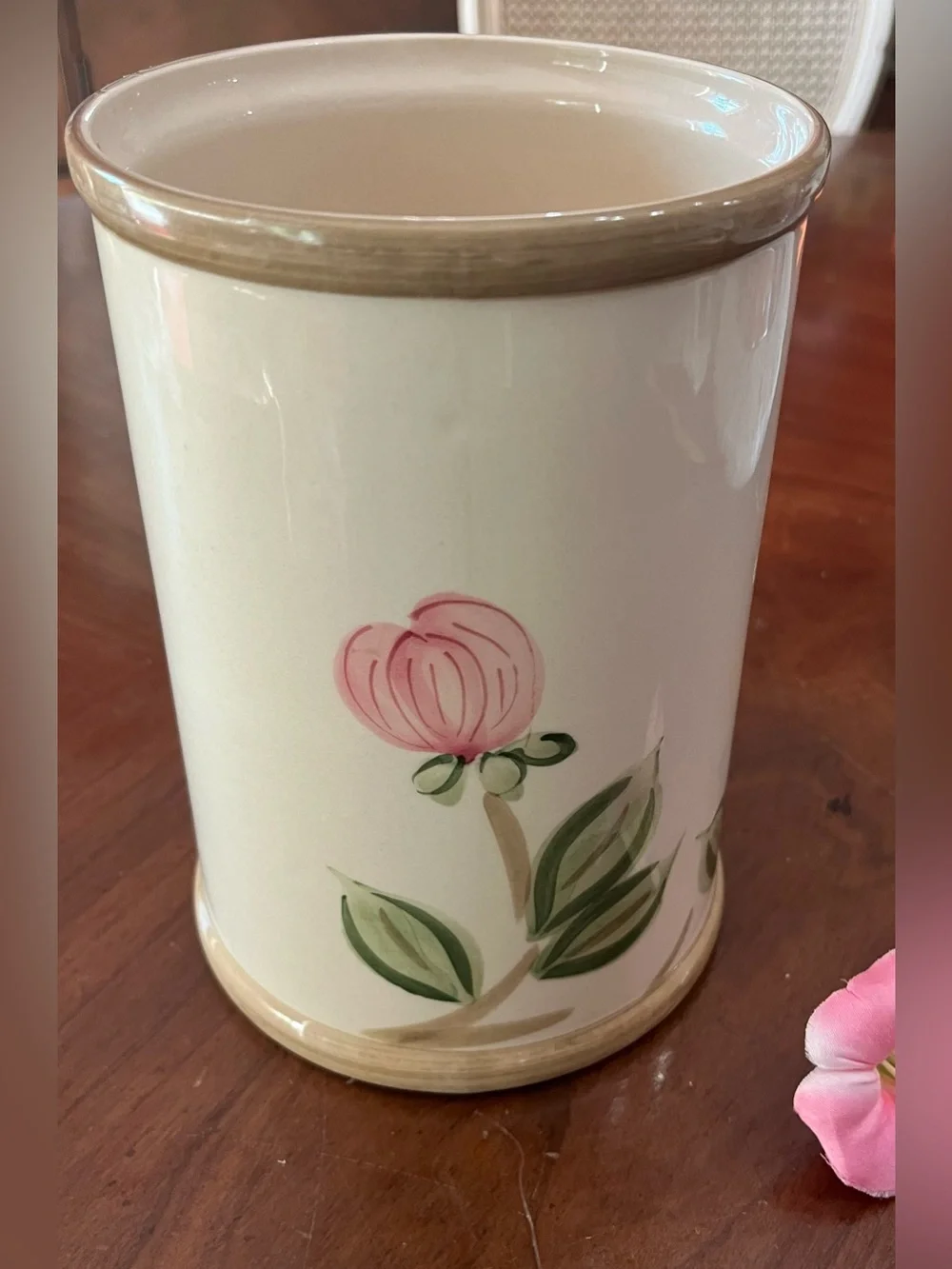 Vintage Franciscan Desert Rose Utensil Holder Crock 7” Made in Portugal